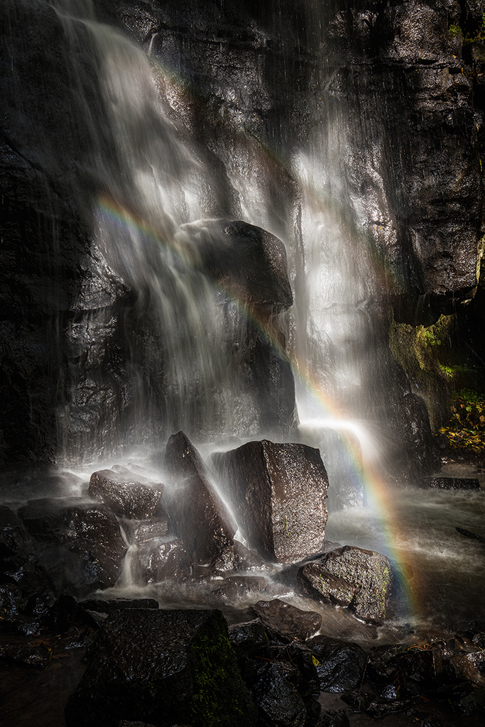 Waterfall Swallet and rainbow in the Peak District