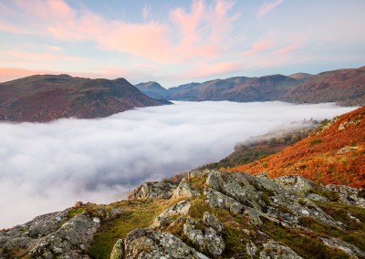 Mist covering Ullswater at dawn, shot from Gowbarrow Fell