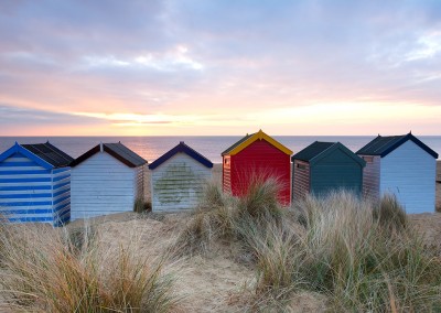 Southwold beach huts at sunrise on the Suffolk Coast