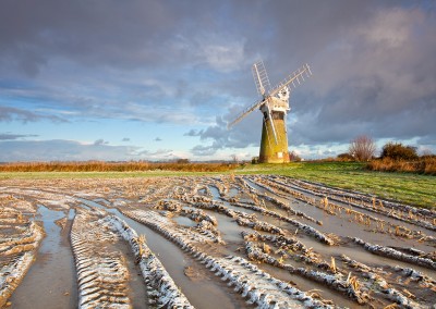 St Benet's Drainage mill on a frosty winters morning on the Norfolk Broads