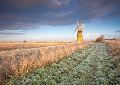 St Benet's Drainage mill on a frosty winters morning on the Norfolk Broads