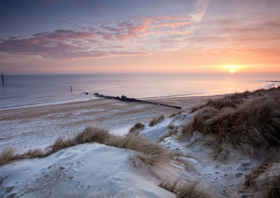 Sea Palling beach on a cold frosty morning on the Norfolk Coast