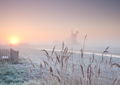 Horsey Drainage Mill at sunrise on a winters morning