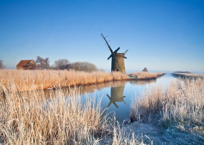 Brograve Mill following a winter hoarfrost on the Norfolk Broads