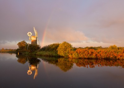 Stormy morning light over Turf Fen windpump on the Norfolk Broads