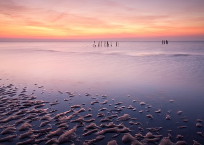 Looking towards the mussel beds at sunset on the beach at Old hunstanton