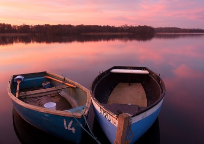 Rowing boats and Jetty at Ormesby Little Broad on the Norfolk Broads