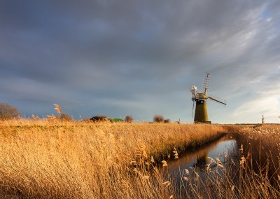 St Benet's Level Drainage Mill on a stormy afternoon on the Norfolk Broads