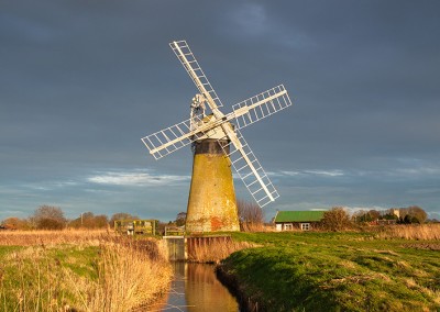 St Benet's Level Drainage Mill on a stormy afternoon on the Norfolk Broads