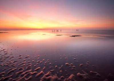 Looking towards the mussel beds at sunset on the beach at Old hunstanton