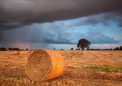 Storm over a Straw bale Field in the Norfolk Countryside