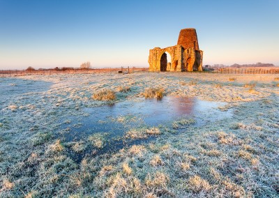 St Benet's Abbey on a frosty morning on the Norfolk Broads.