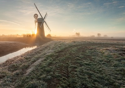 St Benet's Level mill on a frosty morning on the Norfolk Broads