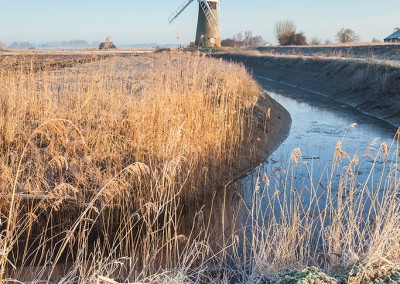 A frosty St Benet's Level Mill on the Norfolk Broads