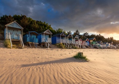 8 Wells Beach Huts at last light on a summers evening