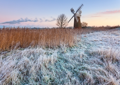 Hardley Mill on a frosty morning on the Norfolk Broads