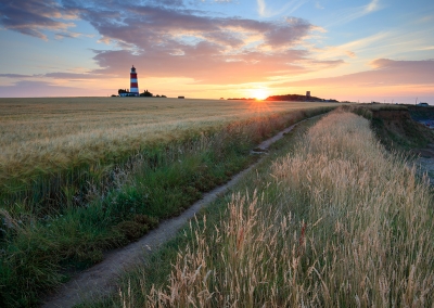 Happisburgh Lighthouse at sunset on the Norfolk Coast