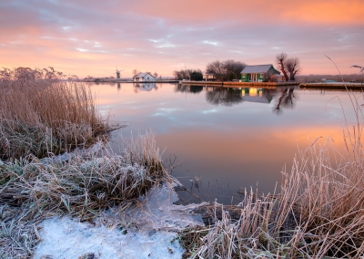 Looking towards St Benet's Level Mill on a frosty winters morning on the Norfolk Broads