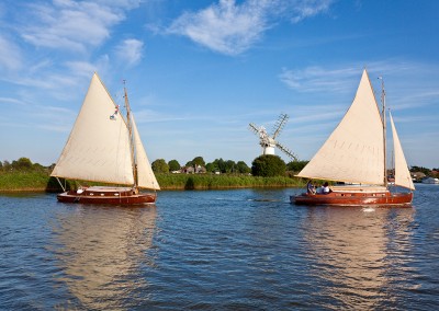 The Historic traditional Hunters Sailing boats on the River Thurne, Norfolk Broads