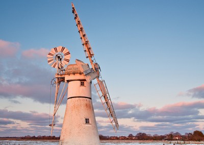 Wintry conditions at Thurne Mill on the Norfolk Broads