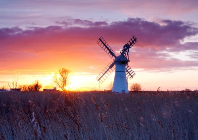 Thurne Mill at sunset on the Norfolk Broads