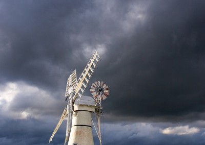 Thurne windmill against a stormy sky on the Norfolk Broads.