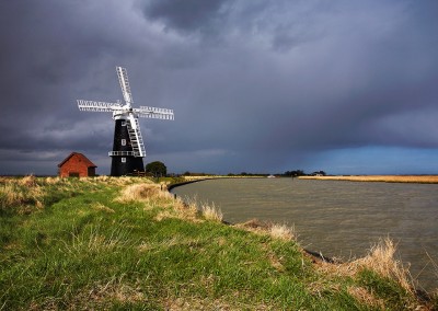 Berney Arms windmill, photographed during a storm on the Norfolk Broads National Park