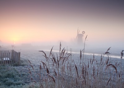 Horsey Drainage Mill at sunrise on a winters morning