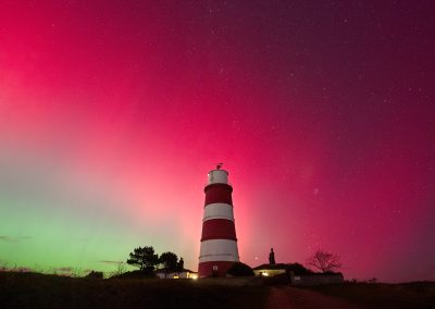 Happisburgh Lighthouse with the Northern Lights above on the Norfolk Coast