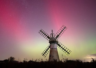 Thurne Mill and the Northern Lights on the Norfolk Broads, UK